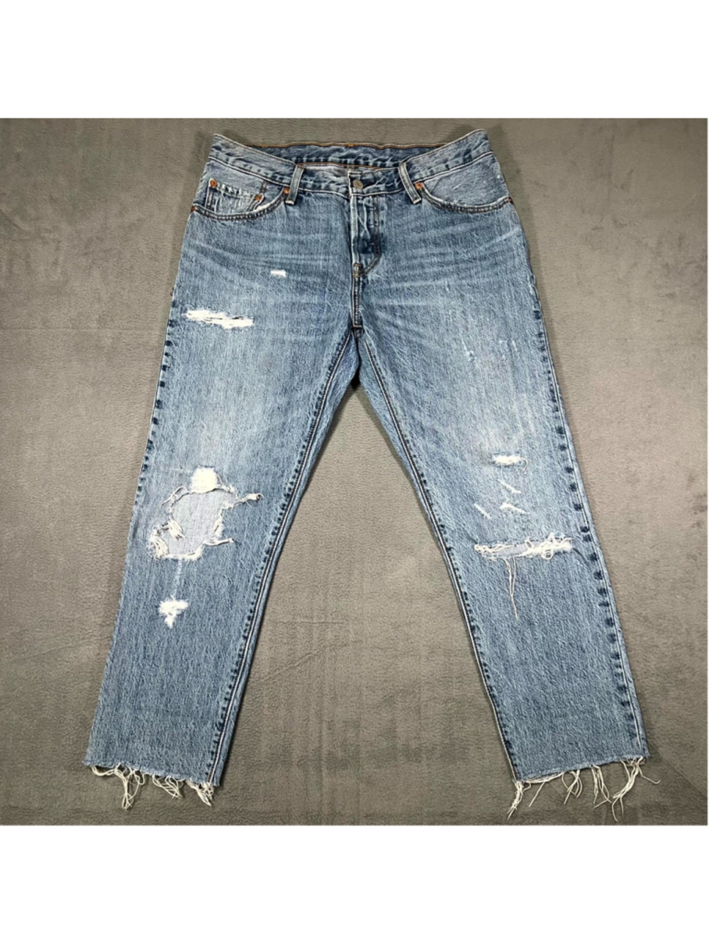Levi's 501 CT Jeans Blue Womens W28xL25.5 Denim Distressed Button-Fly Raw Hem